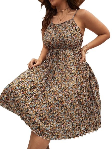 

plus ditsy floral belted cami dress k7nv#, Black