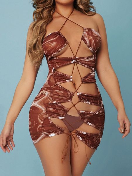

sxy allover print lace-up cover up v64x#, White;black
