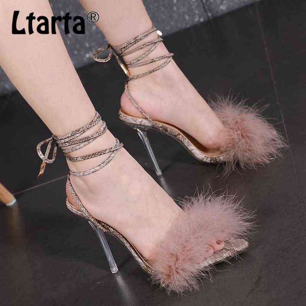 

sandals ltarta summer from a word plush cross belt women shoes crystal fine super high heel sandals large size 41 lxm 220318, Black