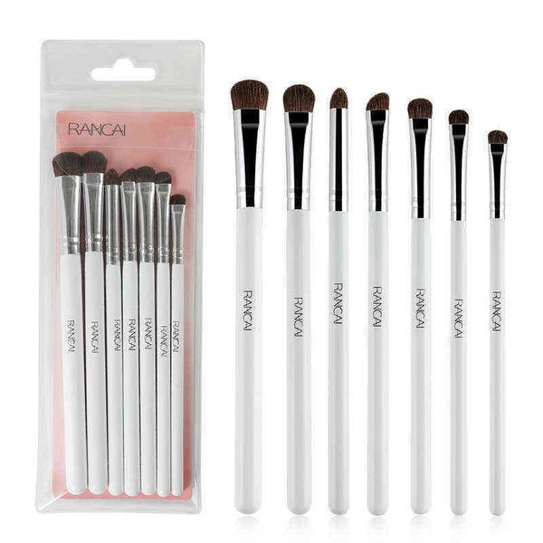 

rancai 7pcs oogschaduw borstels set natuurlijke paard haar cosmetica blending smudge shader make-up kwasten beauty kit 0308