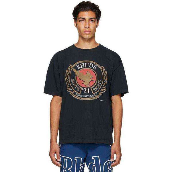 

rhude motor sports storms never last men's and women's short sleeve t-shirt summer, White;black