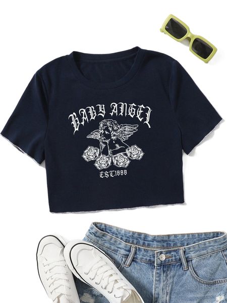 

angel & letter graphic crop tee 15q1#, White