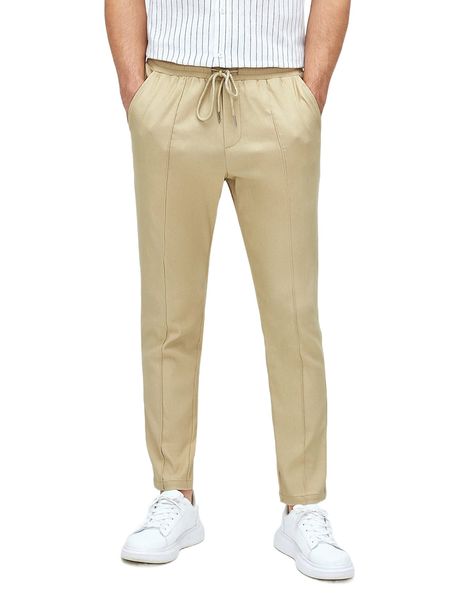 

men press crease drawstring waist pants a1zk#, Black