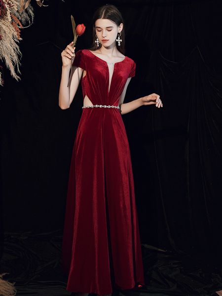 

velvet toast dress 2021 new slim fishtail wine red bridal wedding french evening dress for women, White;black
