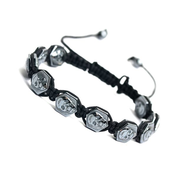 

black gall stone magnetic skull bracelet hand weaving bracelet