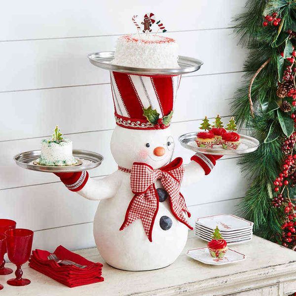 Pre-Sale Christmas Santa Snack Plate Snowman Snack Tablett mit 3 Tablettharz-Snackschalen Neujahr Desktop-Tischdekoration Dropship L220531