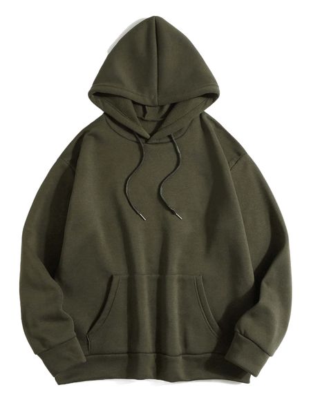 

kangaroo pocket drawstring thermal hoodie q19x#, Black