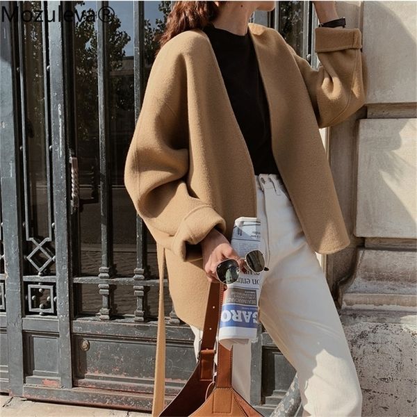 

mozuleva autumn and winter square collar double breasted cashmere coat women a-line regular woolen coat korean coat 201222, Black
