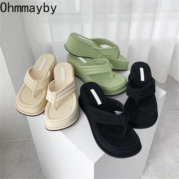 

summer platform women slippers clip toe slip on shoes ladies casaul wedges female outside party slides white sandalias mujer 220620, Black