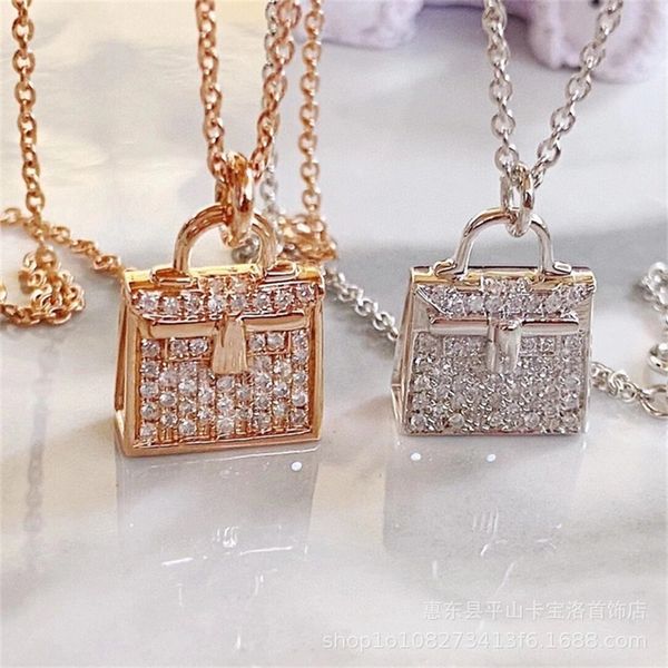 

the jewel online buy only new h-bag necklace s925 silver plated full brilliant diamonds small and portable clavicle chain jewel