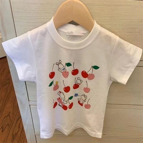 Baby Girl Summer Tshirt for Kids милый хлопковый медведь вишневый рисунок девушки с печать белые футболки 220607