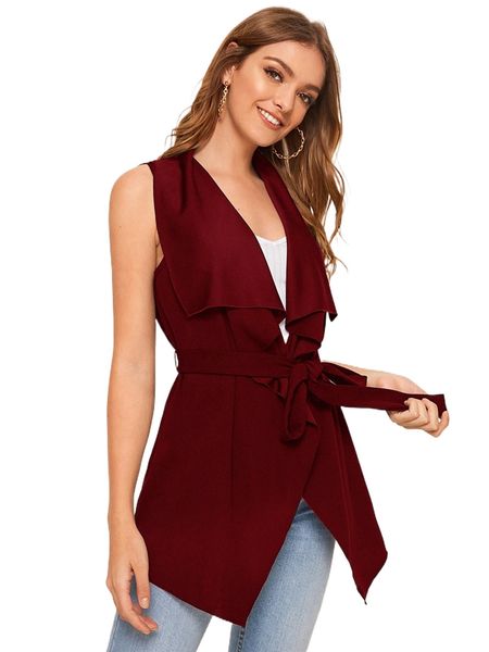 

waterfall collar belted vest p403#, Black