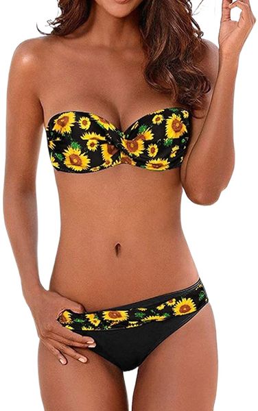 

world women's strapless bikini set halter back push up brief bottom swimsuit beachwear k8om#, White;black