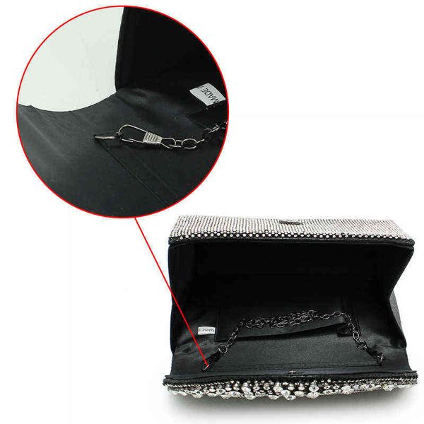 NXY Abendbeutel Frauen Klauen Kristall Metall Diamant Schwarz Clutch Hochzeitskleid Brauthandtaschen Bolsa -Kettenbeutel (C1062) 220506