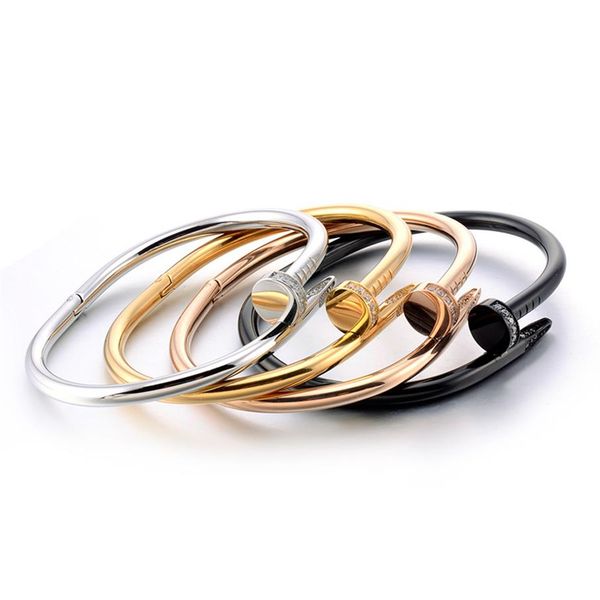 

designer nail bangle bracelet for women and men gold silver stainless steel bracelet jewelry size 16 19316b, Black