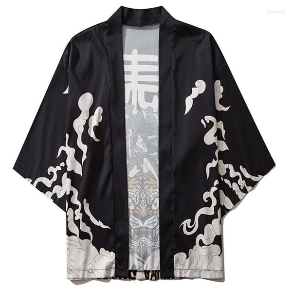 Erkek Ceket Tiger Fierce Baskı Yaz Hip Hop Japon Kimono Erkekler Gevşek Sokak Giyim Açık Ön Kat Topmen's