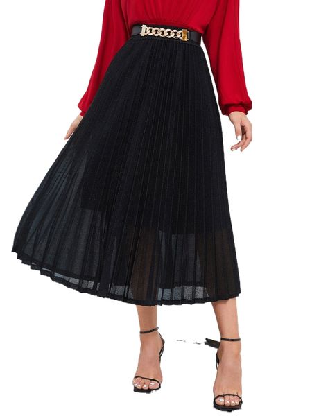 

chain belted pleated skirt z0zc#, Black