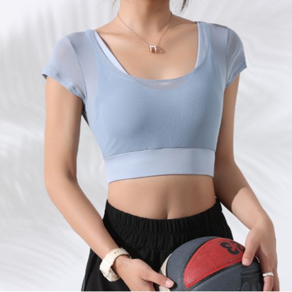 2024 lu lu lemon Estate rugiada vestiti di yoga manica corta sport di fitness in esecuzione rete che assorbe il sudore falso in due pezzi all-in-one biancheria intima reggiseno vestiti di fitness