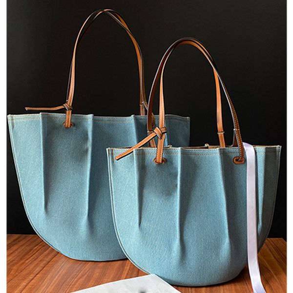 

super quality luxury denim canvas tote bags shell handbag shoulder large capacity shopping bag semilunar shape fashion holiday spanish style