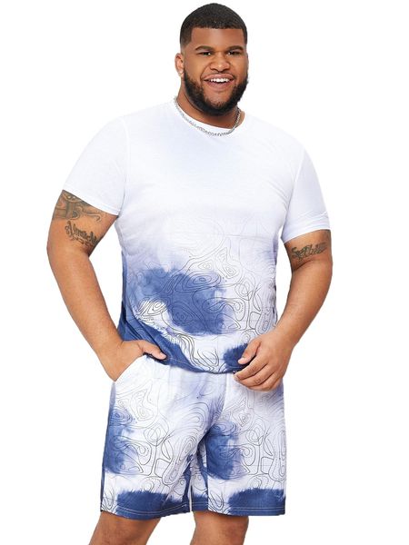 

extended sizes men tie dye & graphic print tee & shorts o7ss#, Gray
