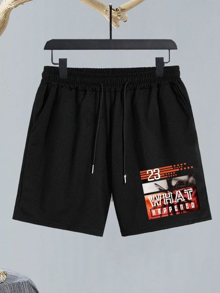 

men number and slogan graphic drawstring waist track shorts y0jf#, White;black