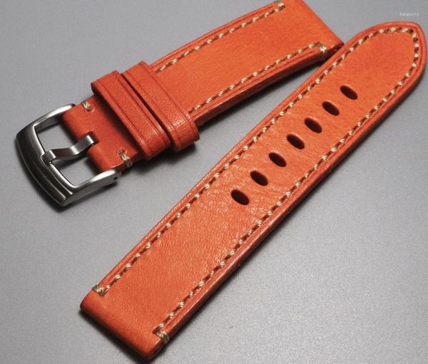 Uhrenarmbänder eingetroffen 20 22 mm High-End-handgefertigtes Armband aus echtem Leder Orangefarbene Uhrenarmbänder mit Schnalle Armband aus weichem Rindsleder Gürtel Hele22