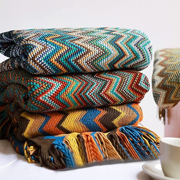 Boho Throw Cobertores De Borla De Malha Super Macio Aconchegante Leve Sofá Decorativo Externo Hotel Cama Sofá Escritório Todas As Estações Afegãos Boho Cobertor ferrugem e verde