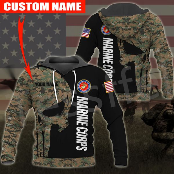 Tessffel Personalizza Nome US Marine Cops Army Military Camo Tuta 3DPrint Uomo Donna Harajuku Casual Pullover Giacca con cappuccio 12 220706