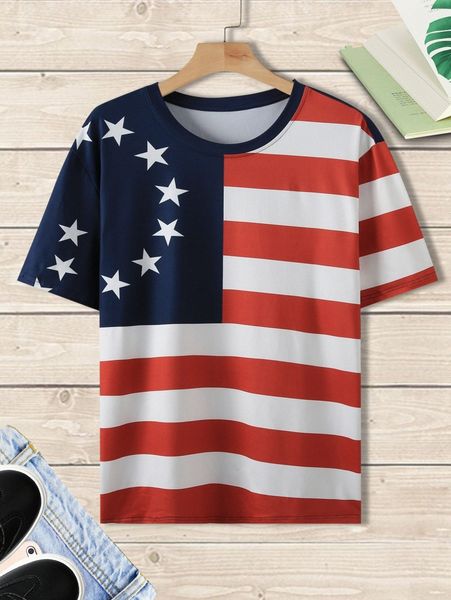 

men flag print tee n7zl#, White;black