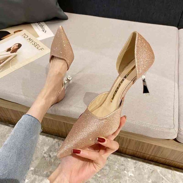 

sandals 820-2 french pointed thin heel single shoes summer high-heeled hollow shallow mouth niche women's sgbh, Black