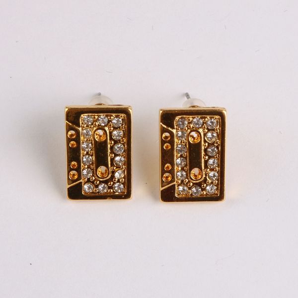 Orecchini a forma di rettangolo di cristallo austriaco placcato oro 18 carati Hip Hop per le donne Regalo di gioielli di moda con strass lucido orecchio Prezzo all'ingrosso