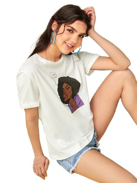 

x amacie forever figure & slogan graphic tee z7mz#, White