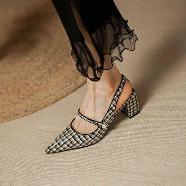 

designer women's high heels casual sandals foreign style pointed fashion high-heeled 2022 thick heel one-sided belt back empty thousand, Black