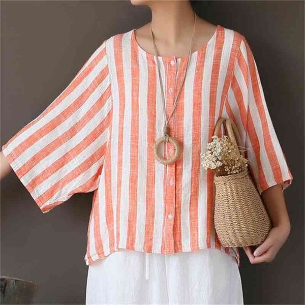 

literary vertical stripes linen sunscreen shirt summer cotton and linen cardigan short linen women's blouse loose joker 210401, White
