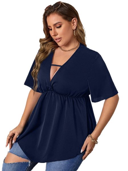 

plus cut out peplum blouse o1ls#, Black