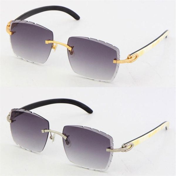 

selling rimless fashion luxury designer sunglasses original white mix black buffalo horn diamond cut lens glasses male and female 278v, White;black