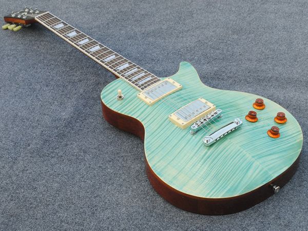 

custom electric guitar, rosewood body, flame maple light blue