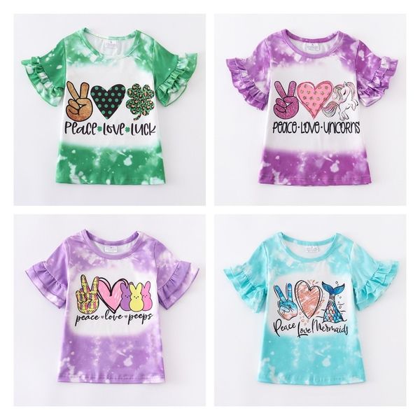 

girlymax baby girls easter st patricks day boutique bleached shirts milk silk children clothes short sleeve ruffles 220620, Blue