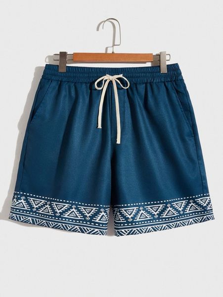 

men drawstring waist geo print shorts y8ac#, White;black