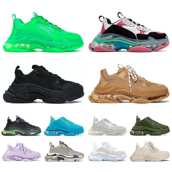 

triple s sneakers men women designer shoes crystal clear sole paris 17fw oversized white speed black glitter purple fashion luxury vintage p