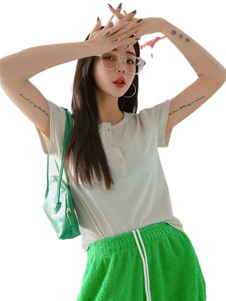 

dazy h.alf b.utton solid tee n3jt#, White