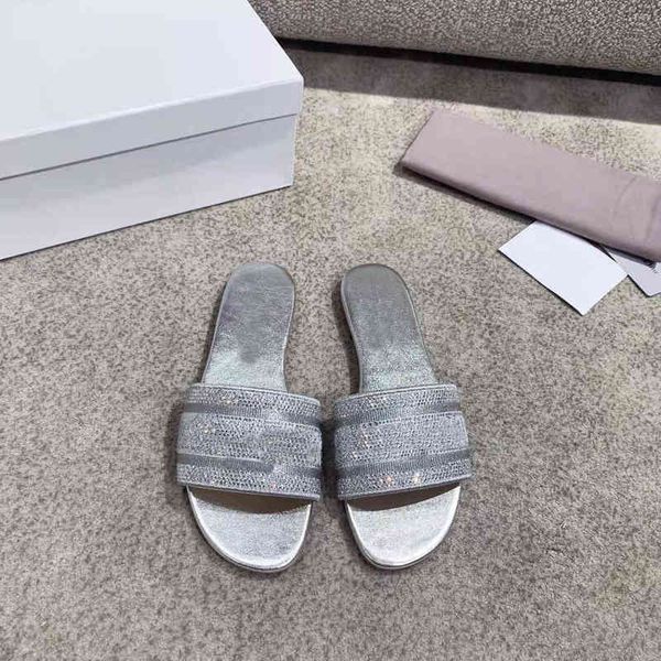 

slippers flip-flop women stripe slides summer beach sandals classic print flat shoes luxury rhinestones home l slippers 220408, Black