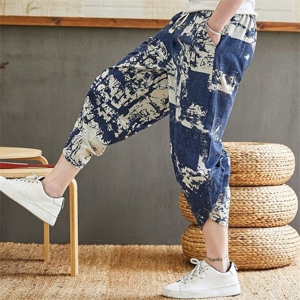 

summer cotton linen shorts men's casual loose fashion sport harun seven point trousers beach large size breeches 220318, White;black