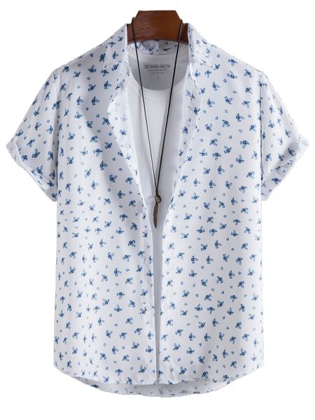 

men ditsy floral print shirt without tee x40g#, White;black