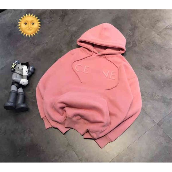 

jimo sweater tide brand steel seal cel letter plush hooded three-dimensional letter casual men's and women's loose 85% off factory, Black