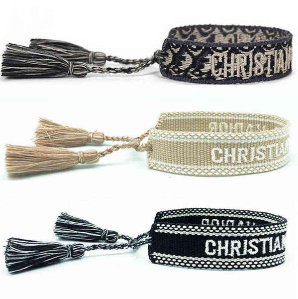 

fashion classic brand bracelets chains jewelry bangles handmade embroidered link woven tassel adjustable women men lover gift chain bangle i, Black