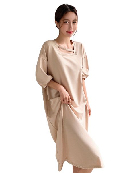 

dazy square neck puff sleeve lounge dress t83r#, Black;red