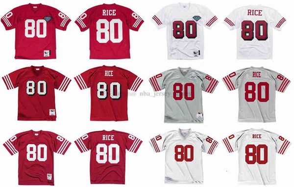 

stitched football jersey 80 jerry rice 1990 mitchell & ness retro rugby jerseys men women youth s-6xl, Black