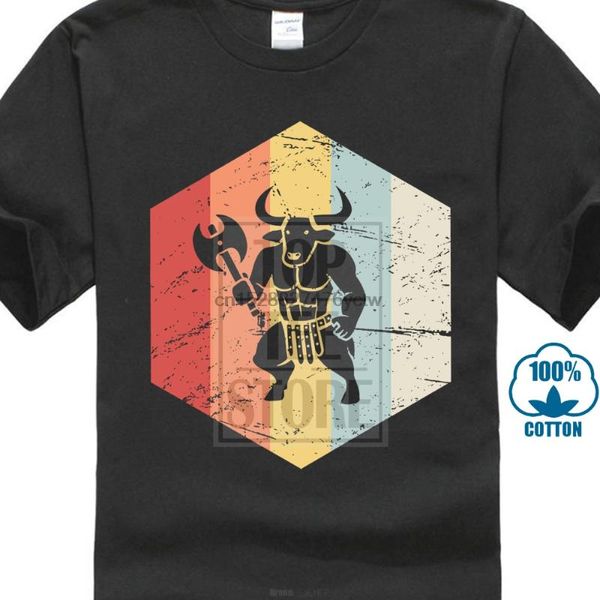 Herren-T-Shirts, bedruckte T-Shirts für Herren, Retro-Hemd mit griechischer Mythologie, Minotaurus, O-Ausschnitt, kurzärmeliges Wollhemd für Herren