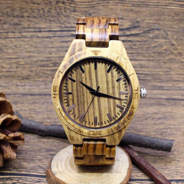 Avanadores de pulso 2022 Zebra Grein Men de madeira cheia de madeira assiste Bamboo Luxury Vintage Casual Quartz Assista Masculino Male